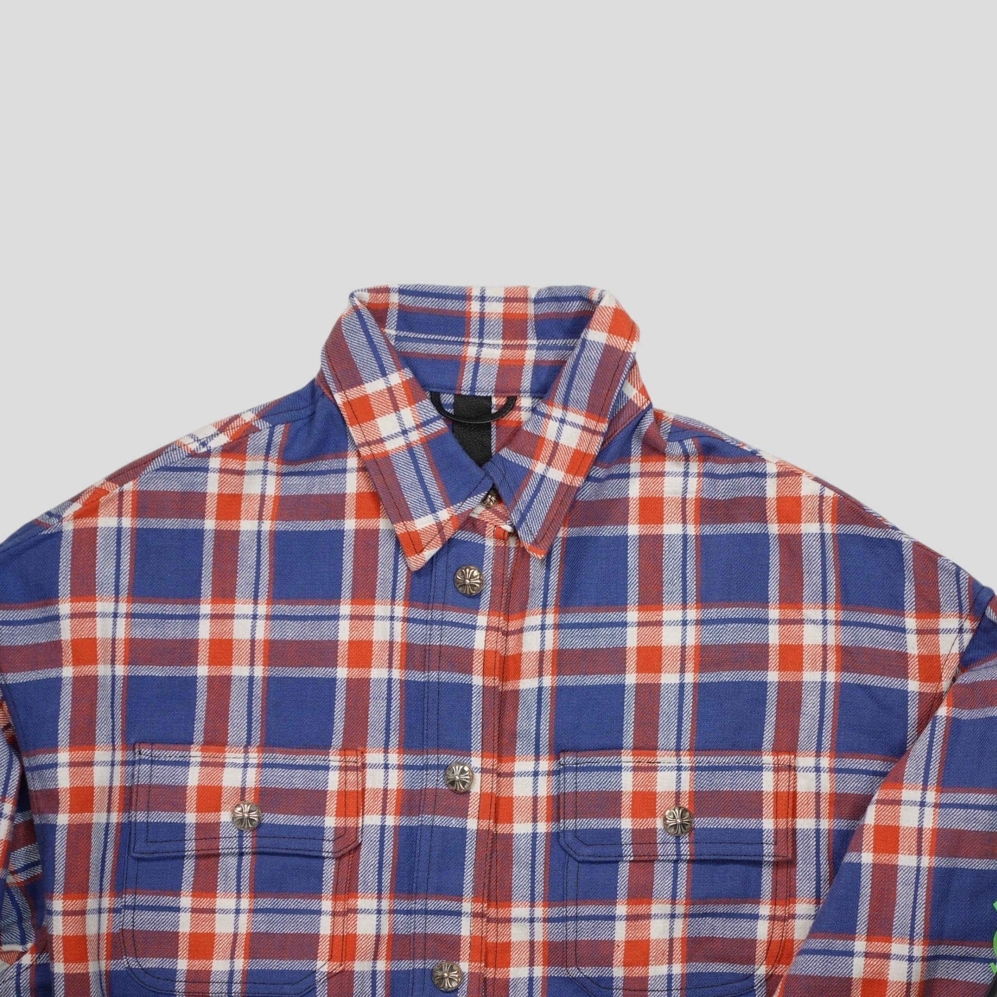 Chrome Heart Sleeve Logo Flannel Shirt in Blue/Red