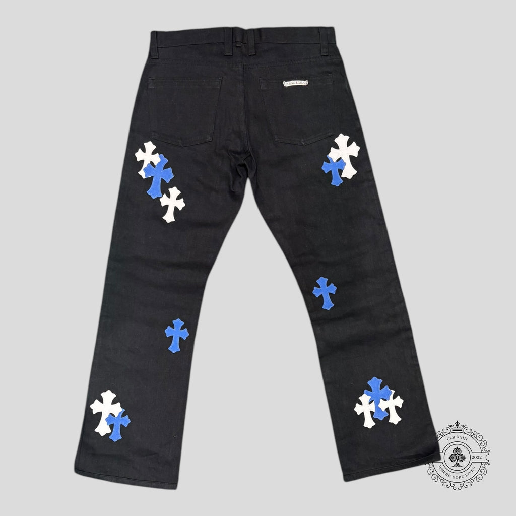 Chrome Hearts Cross Patch Pants in Blue / White