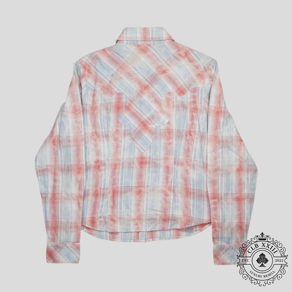 Chrome Hearts Women's Fleur Patch Flannel Shirt in Red/Blue