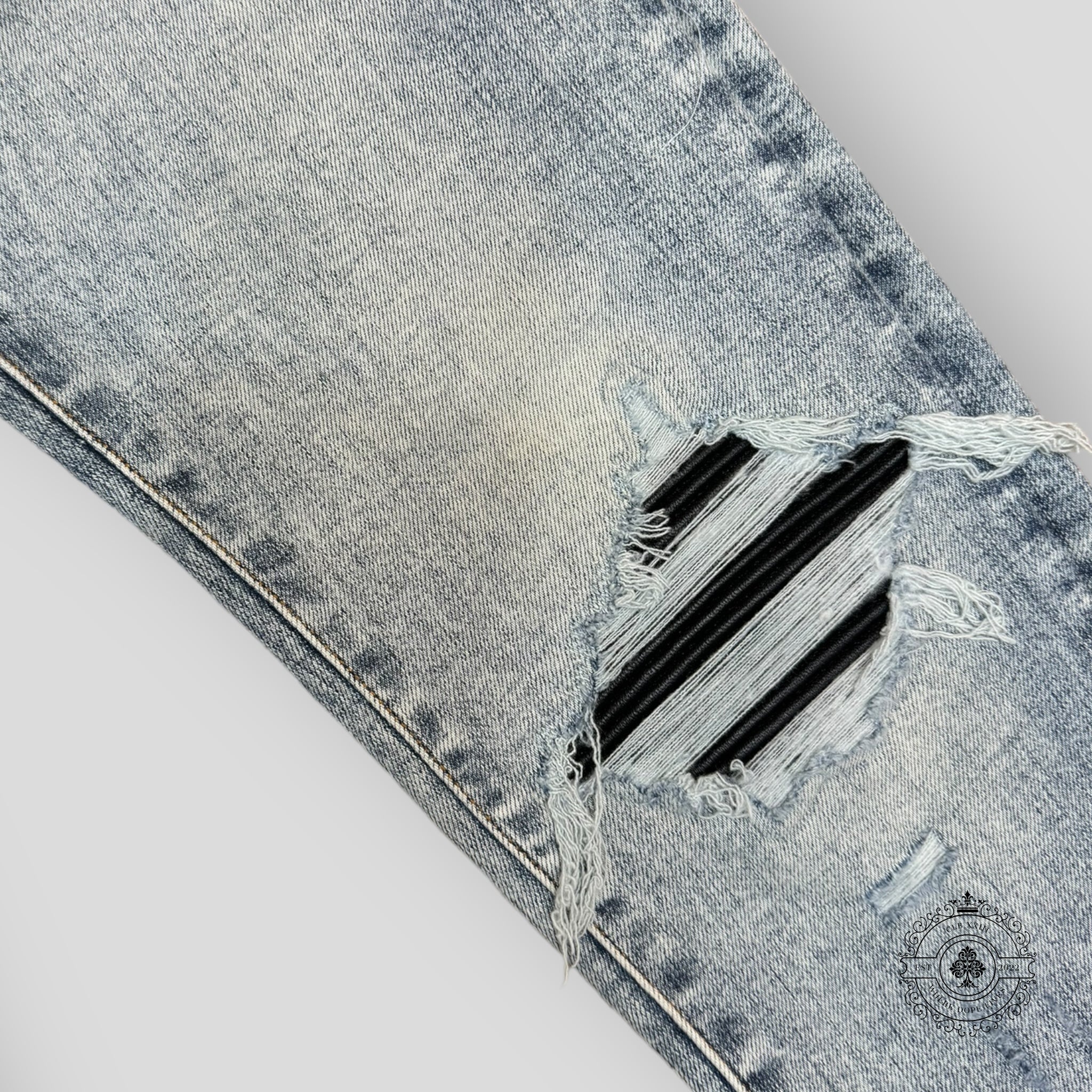 Amiri MX1 Leather Patch Jeans in Stone Indigo