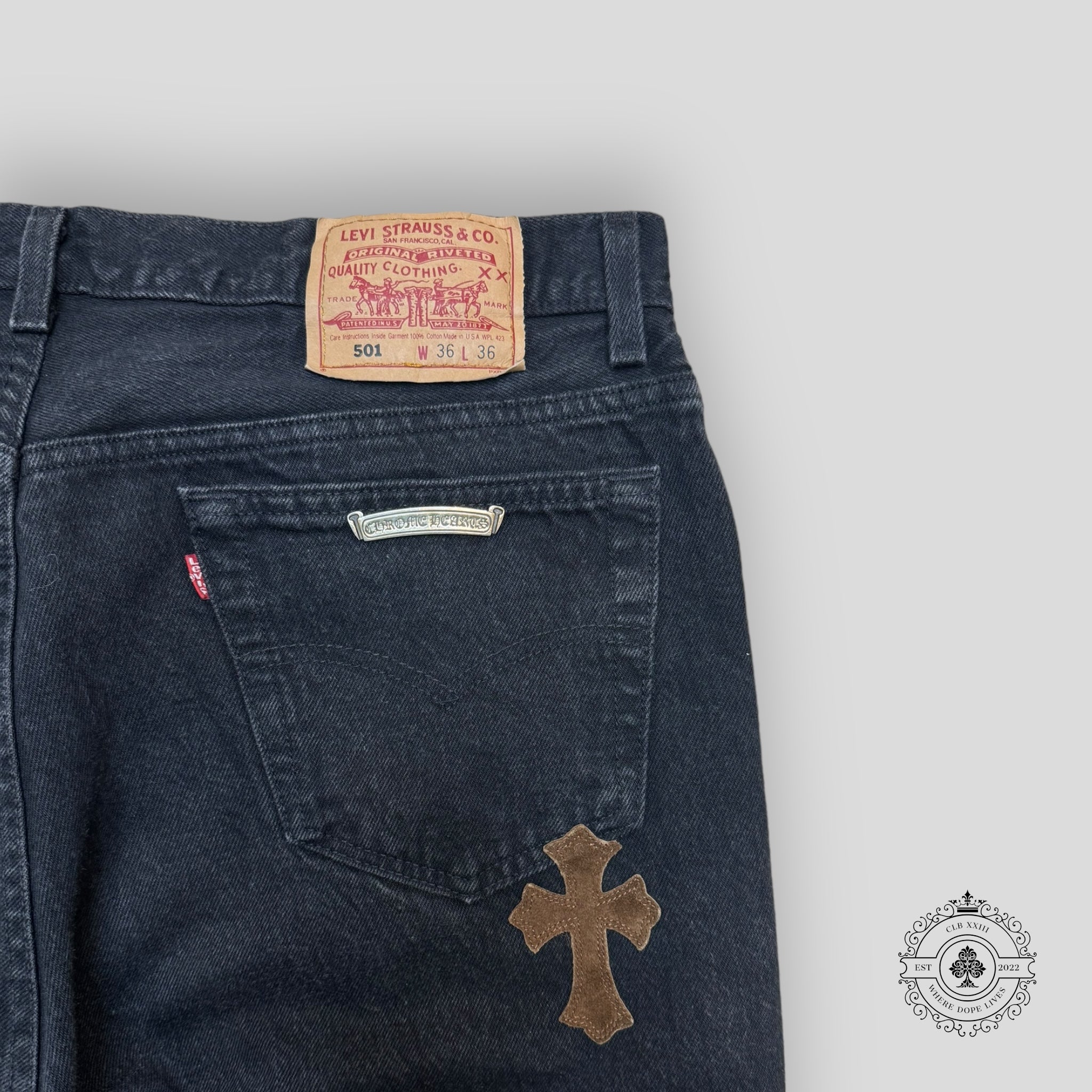Chrome Hearts Green / Brown Cross Patch Jeans