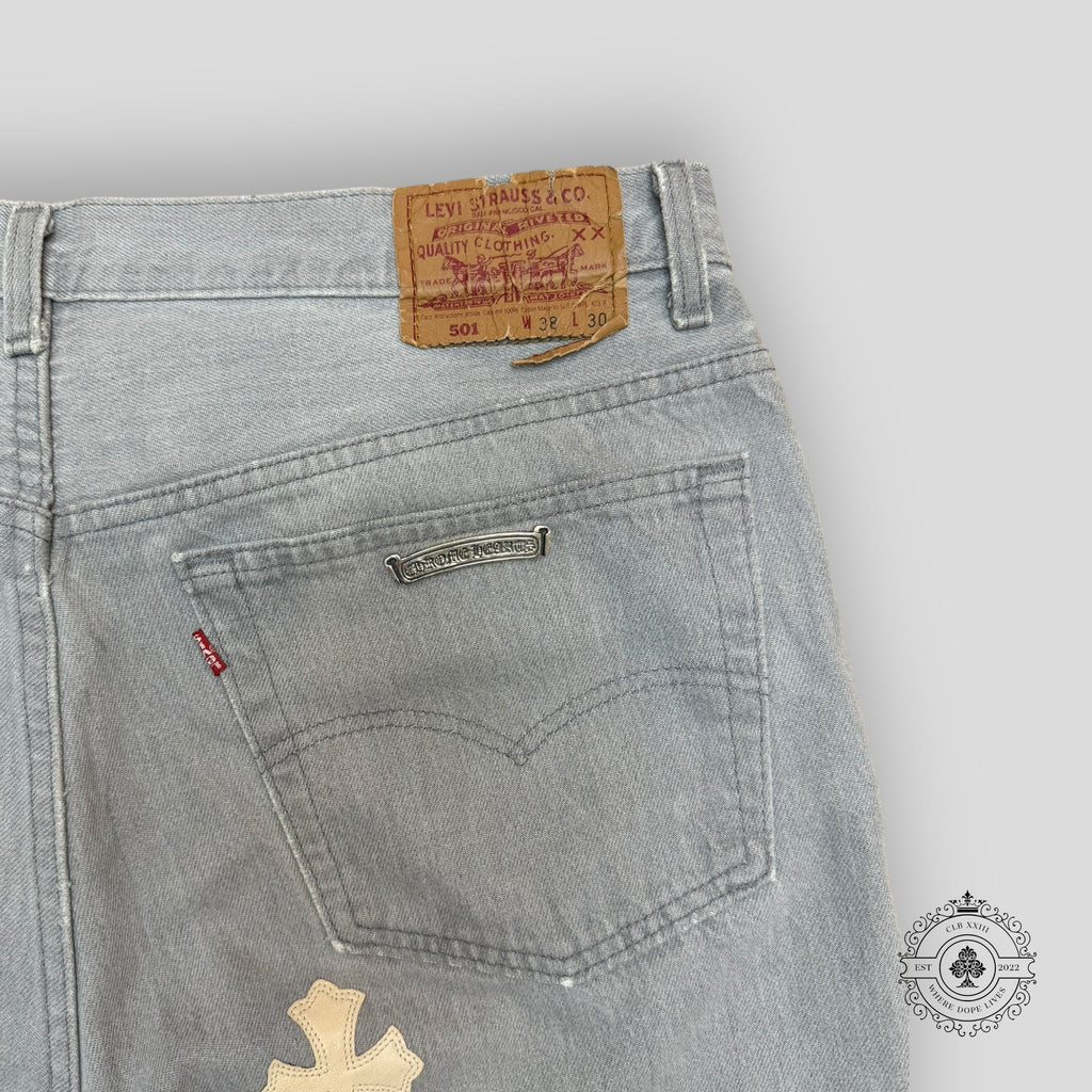 Chrome Hearts White / Cream Cross Patch Jeans