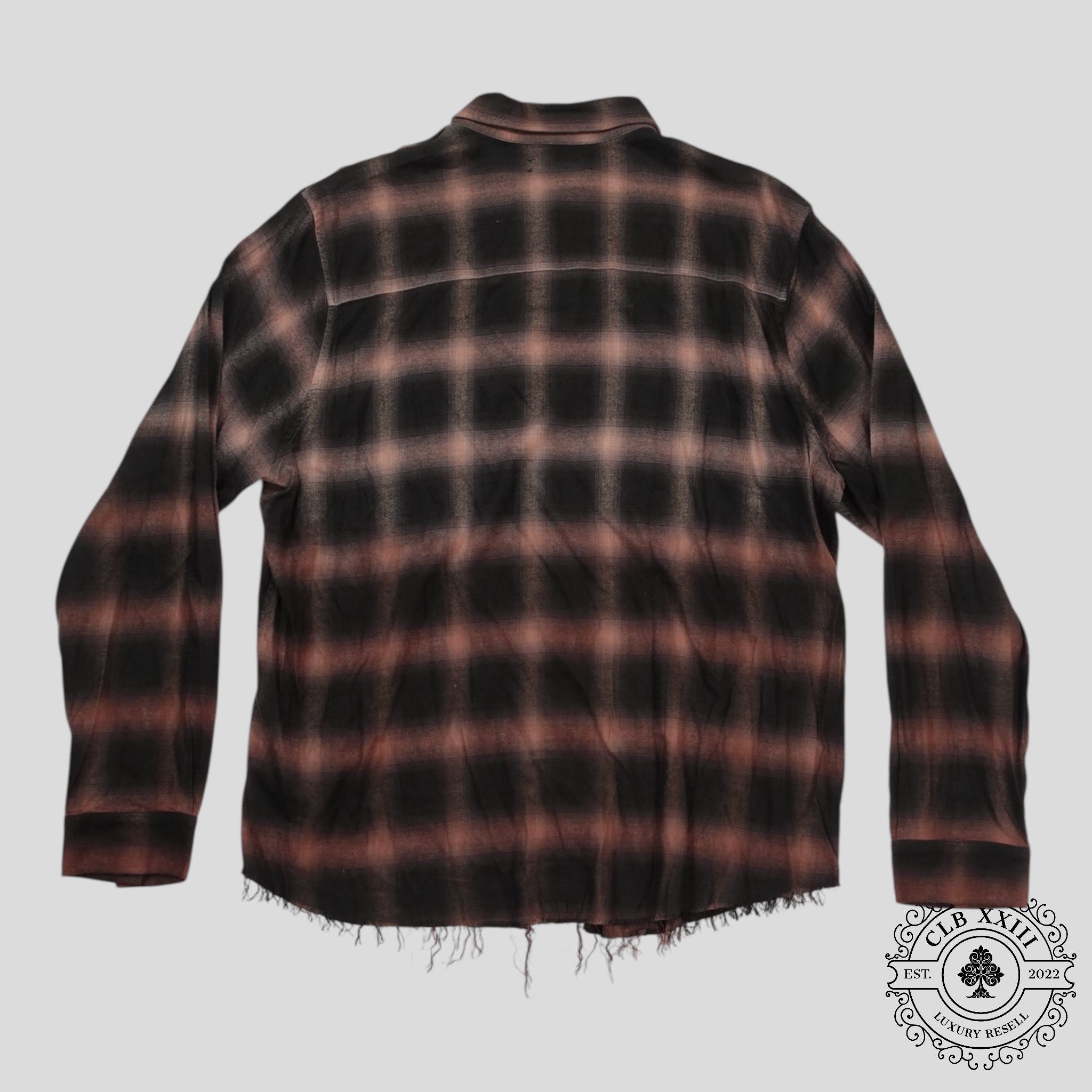 Amiri Distressed Plaid Button Up in Brown
