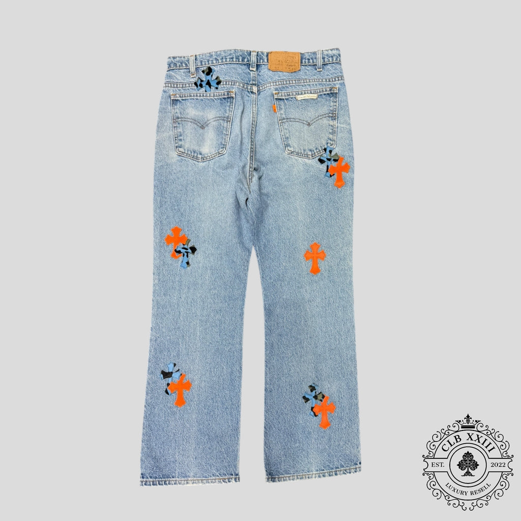 Chrome Hearts St Barth Jeans in Orange / Blue