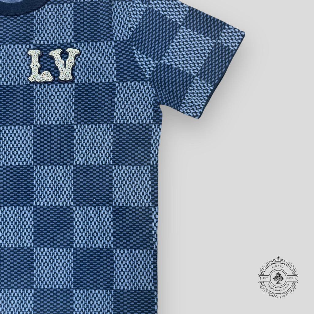Louis Vuitton Damier Short-Sleeved Crewneck with LV Crystal Patch