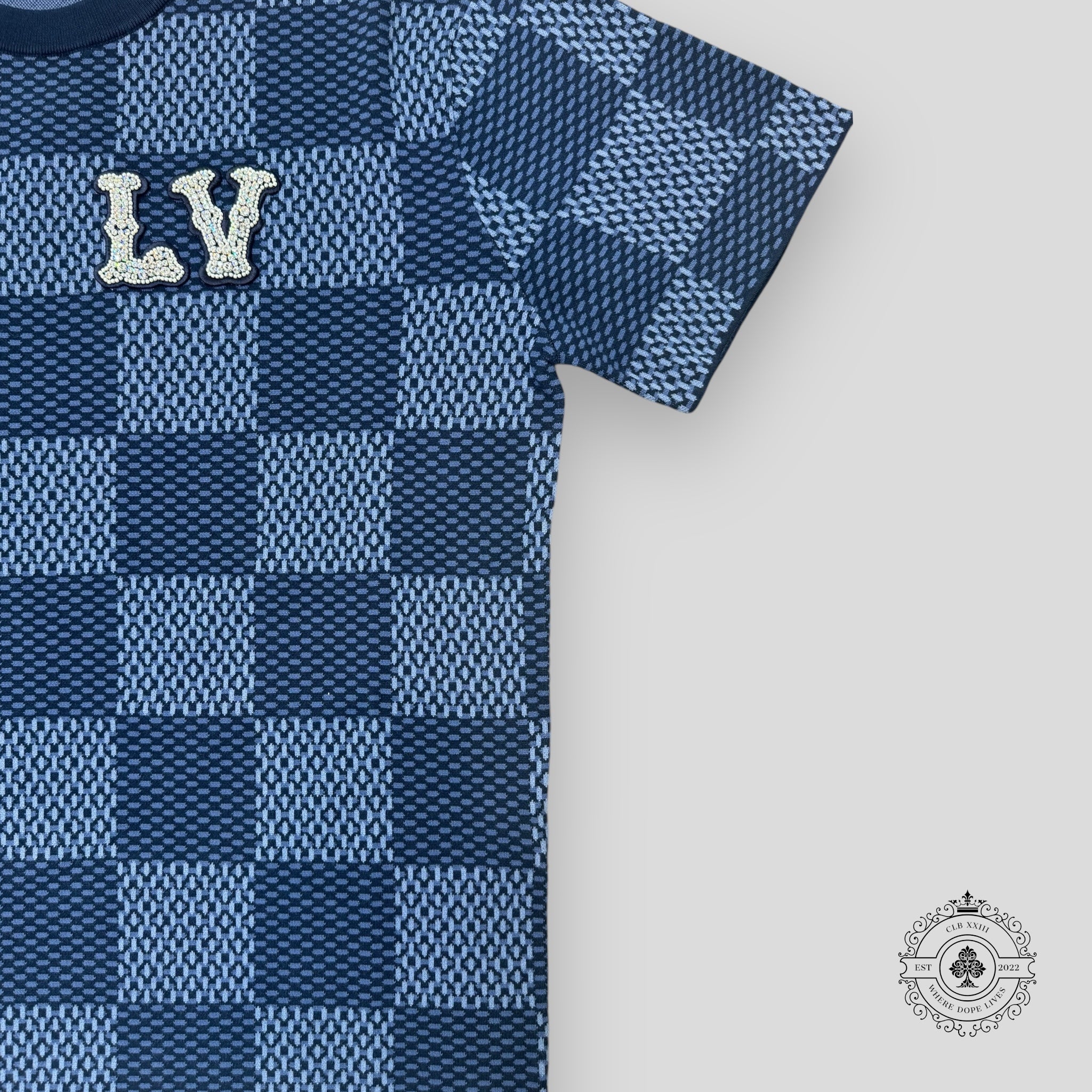 Louis Vuitton Damier Short-Sleeved Crewneck with LV Crystal Patch