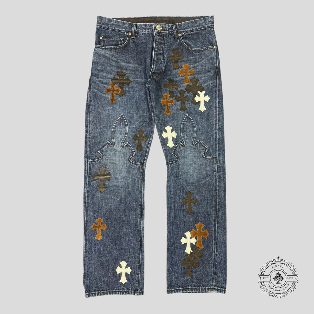 Chrome Hearts Fleur Knee Cross Patch Jeans