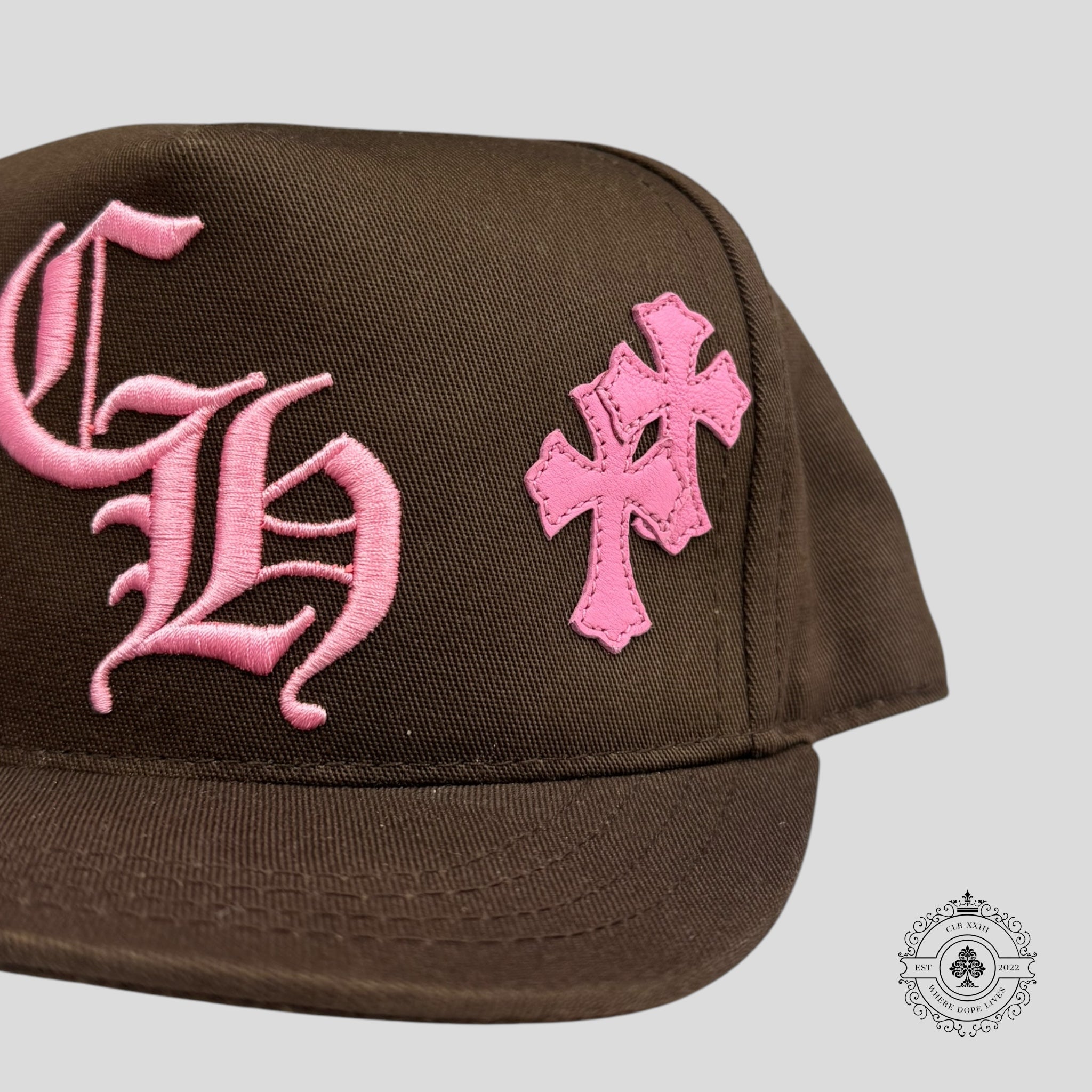 Chrome Hearts Leather Cross Patch Hat in Brown / Pink