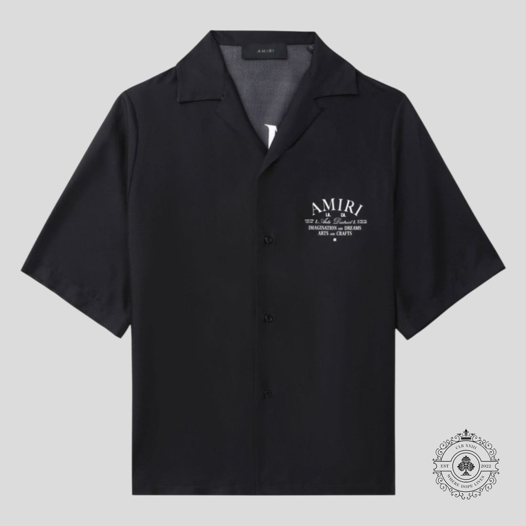 Amiri Imaginations Silk Button Up Tee in Black