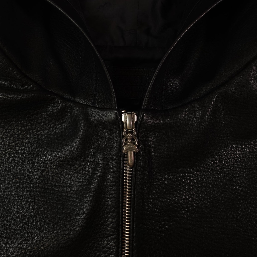 Chrome Hearts Leather Zip Up Hoodie in Black
