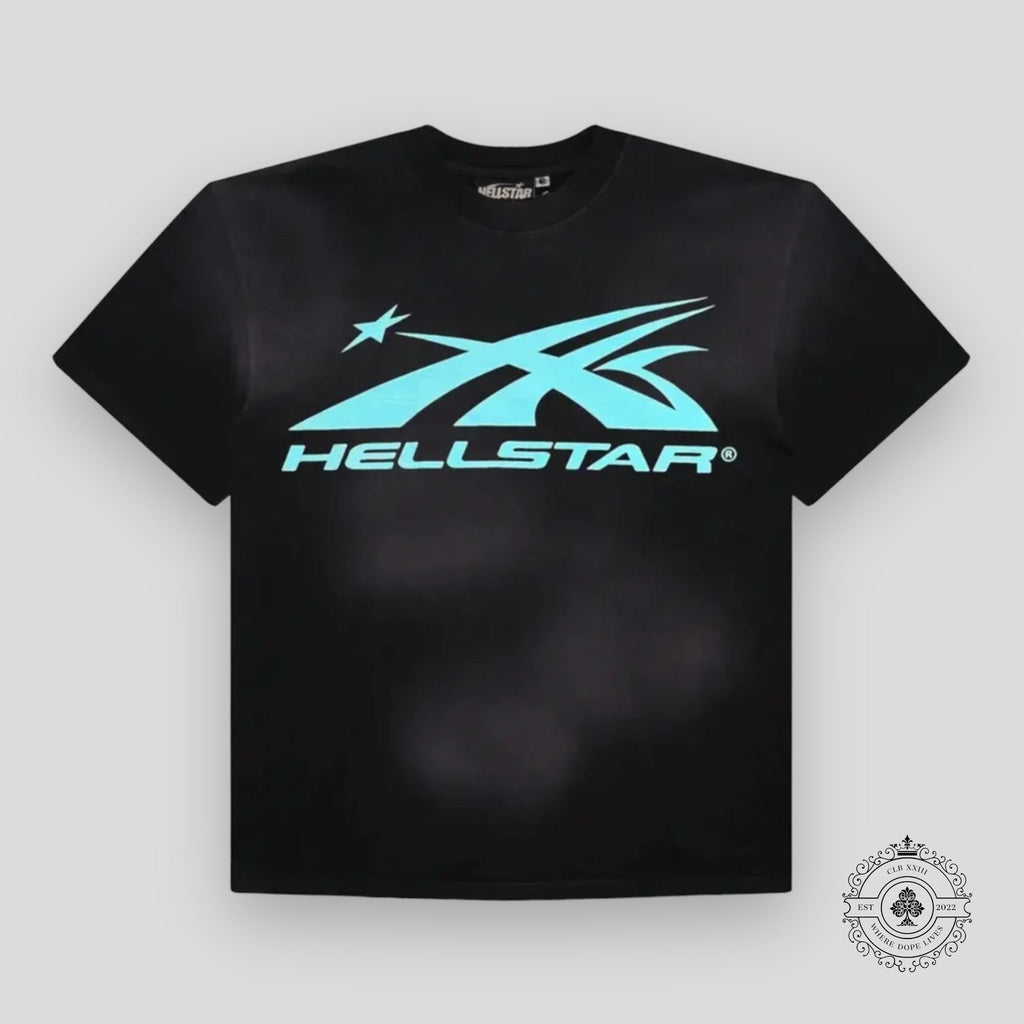 Hellstar Sport Logo Gel T-Shirt in Black / Aqua