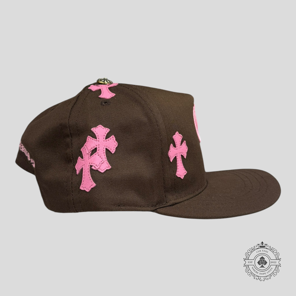 Chrome Hearts Leather Cross Patch Hat in Brown / Pink