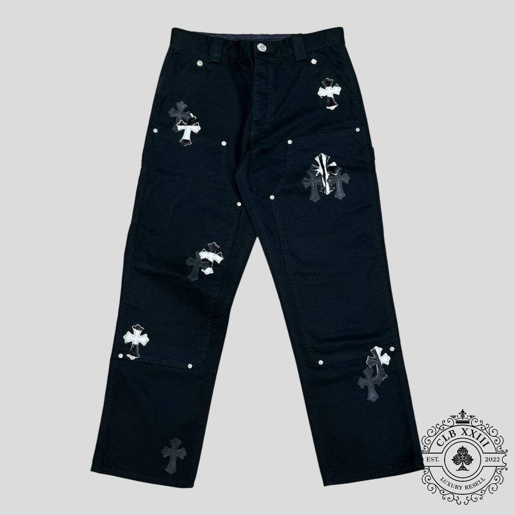 Chrome Hearts Cross Patch Double Knee Carpenter Pants in Black/Zebra