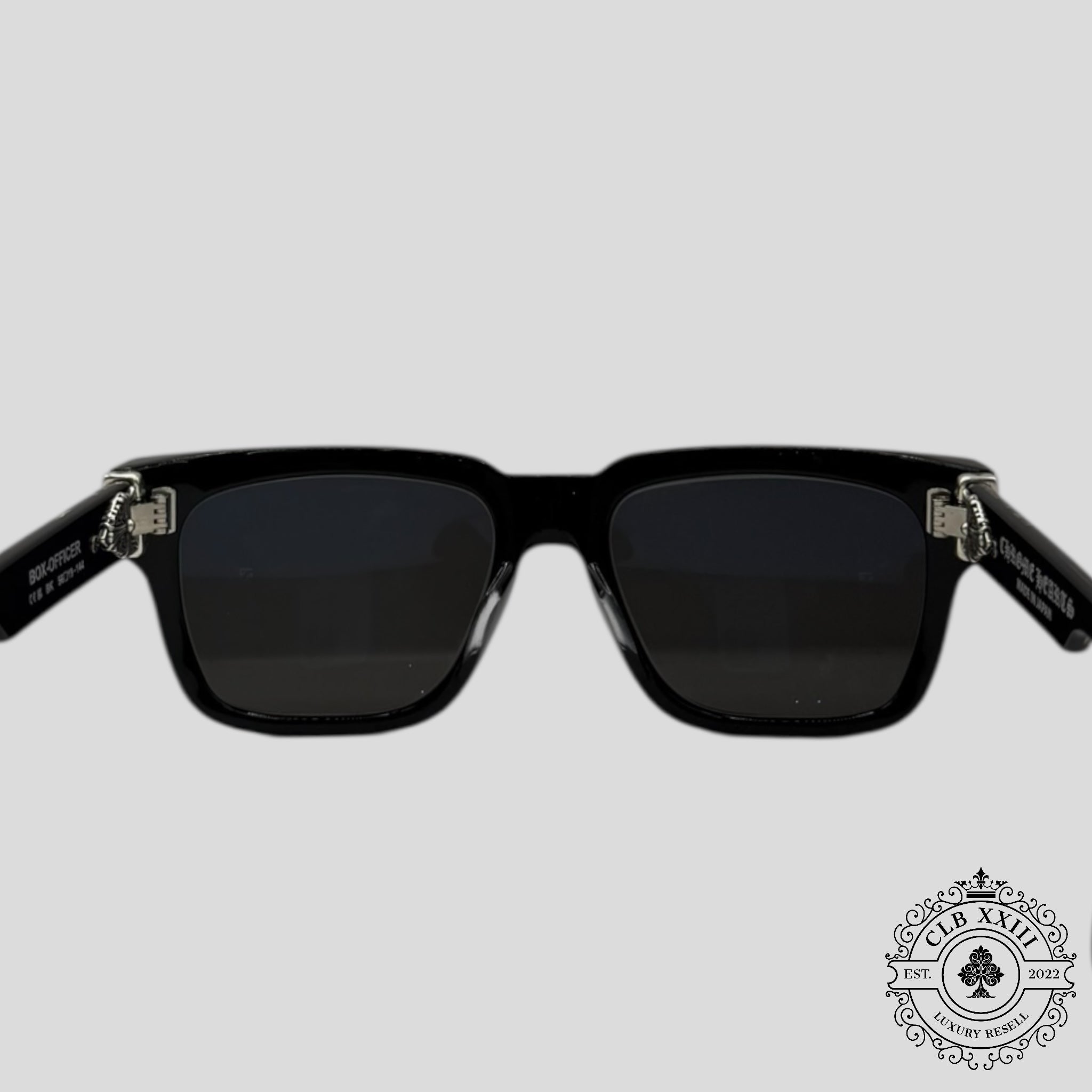 Chrome Hearts Diamond Embellished Box Officer Sunglasses in Black/Silver