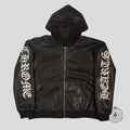 Chrome Hearts Leather Zip Up Hoodie in Black