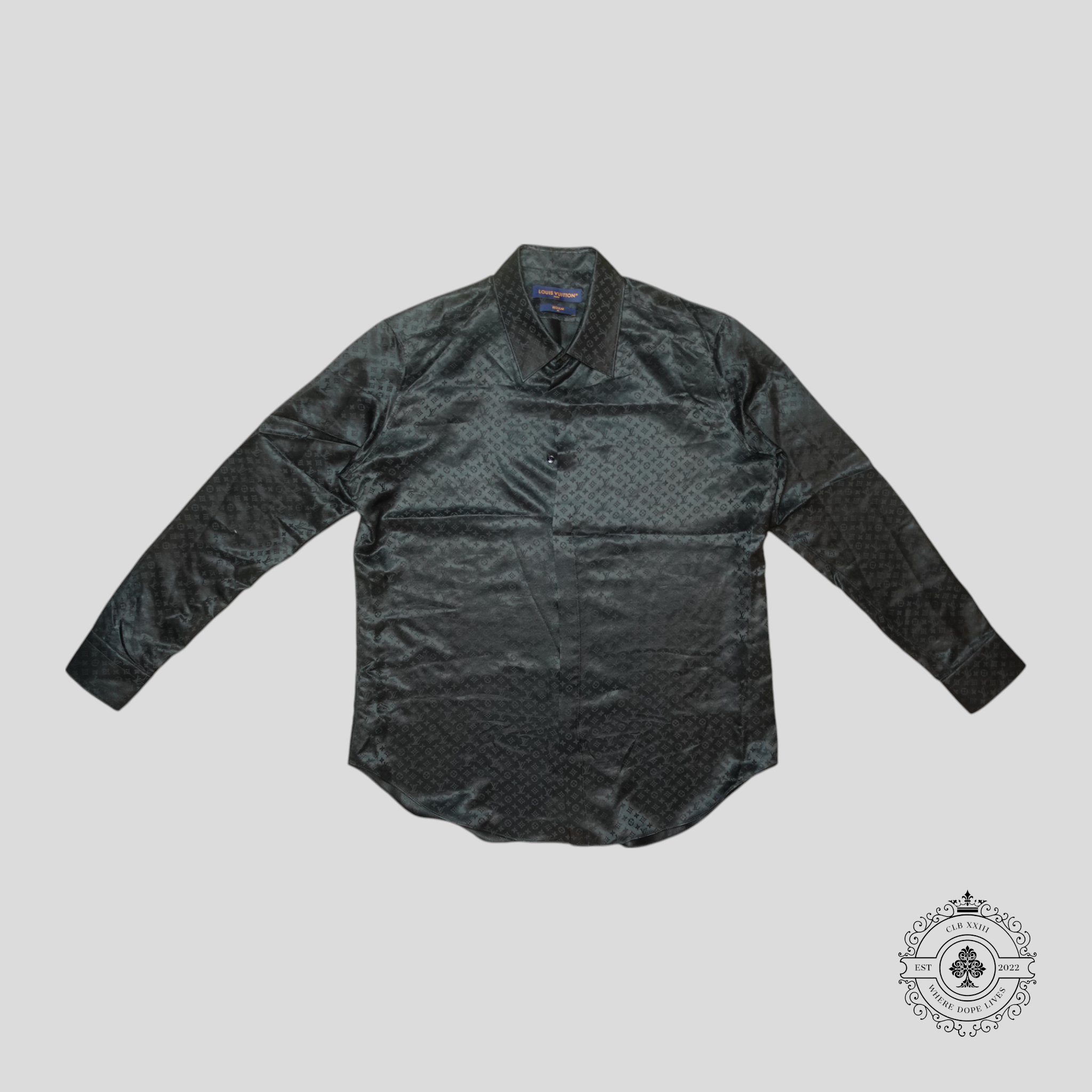 Louis Vuitton Monogram Jacquard Long Sleeve Button Up Silk Shirt in Black