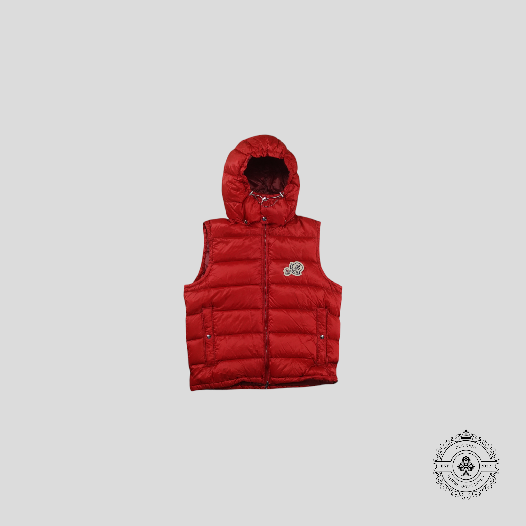 Moncler Logo Patch Hooded Tib Gilet Vest in Red