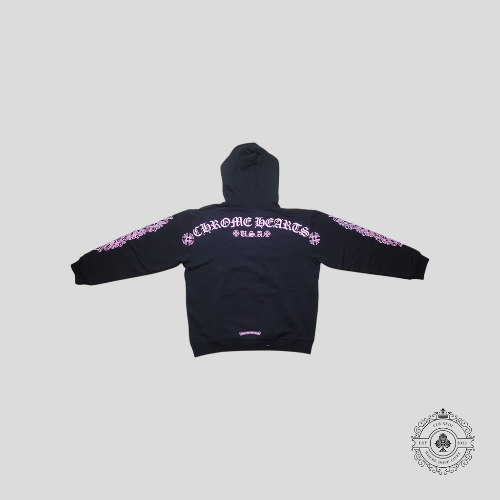 Chrome Hearts Scroll Logo Hoodie in Black/Pink