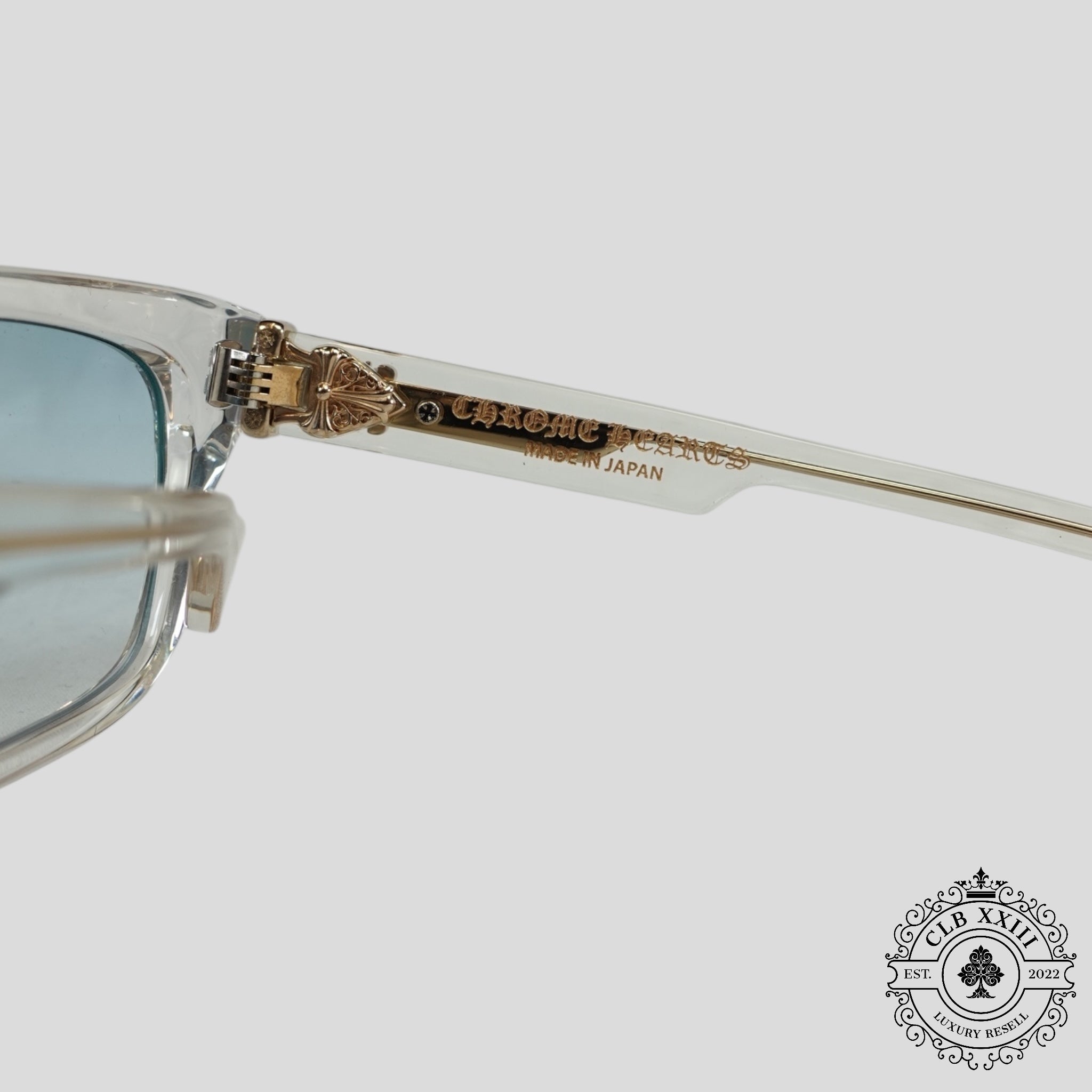 Chrome Hearts Box Officer Diamond Embellished Glasses in Clear/Gold