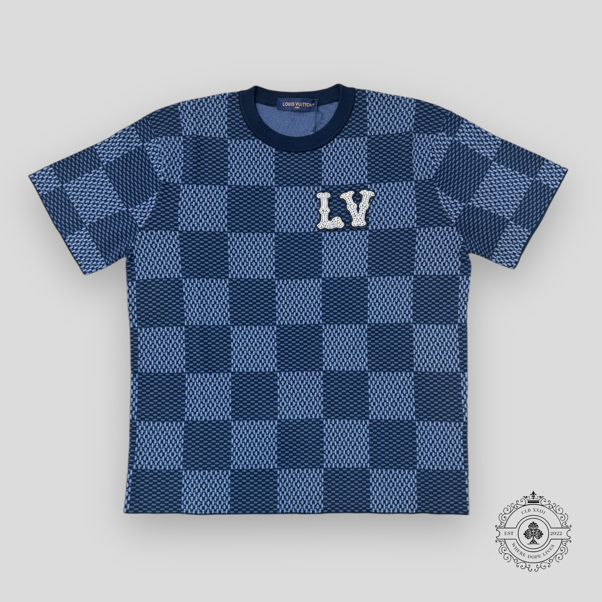 Louis Vuitton Damier Short-Sleeved Crewneck with LV Crystal Patch
