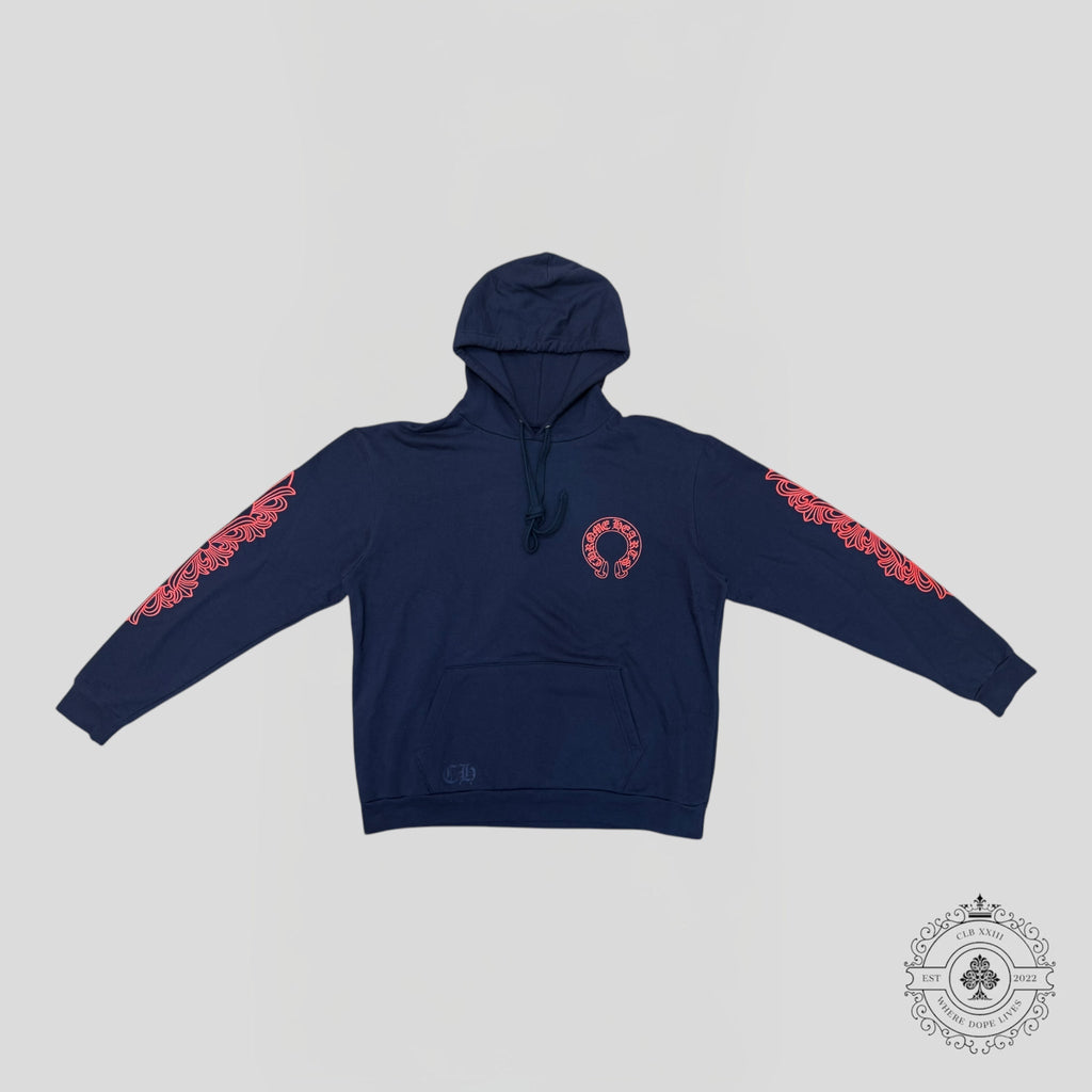 Chrome Hearts Horseshoe Logo Hoodie in Navy / Red