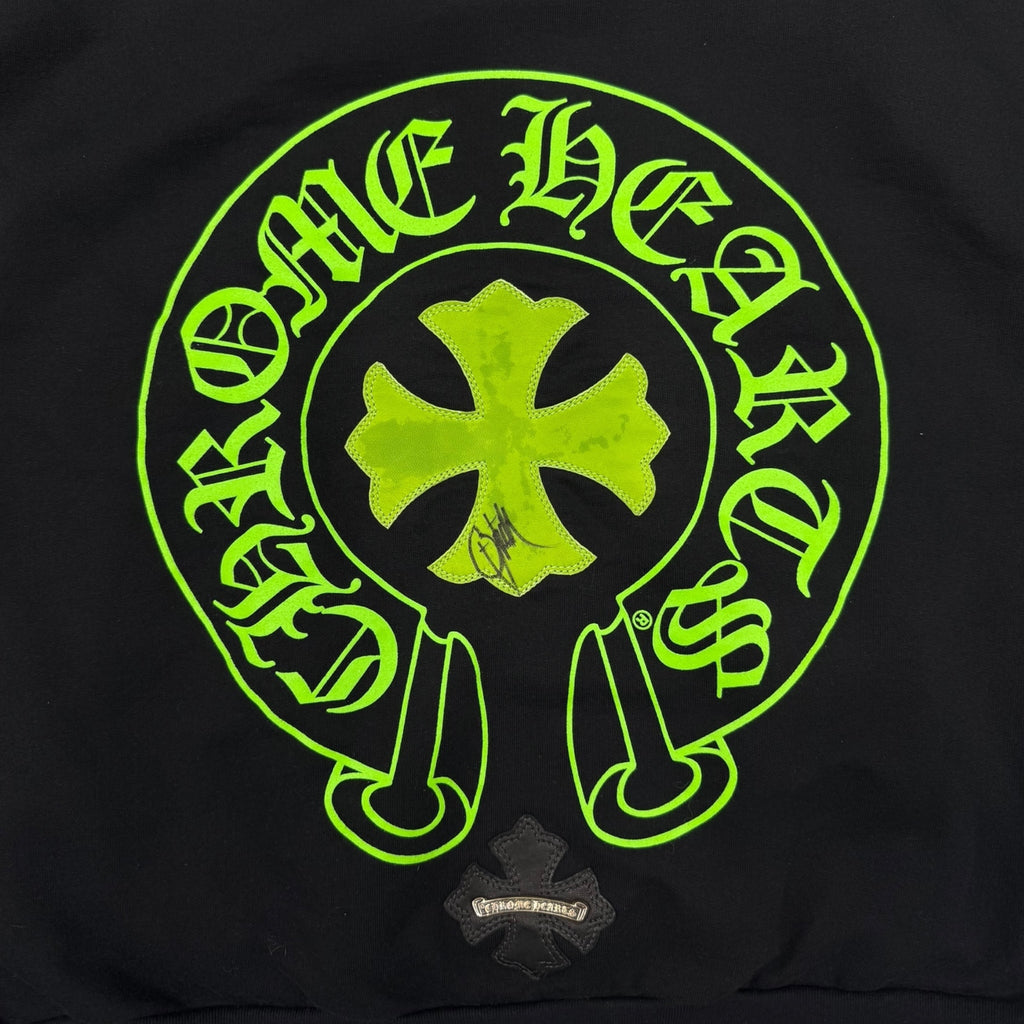 Chrome Hearts Signed Leather Cross Patch Hoodie - Black/Green