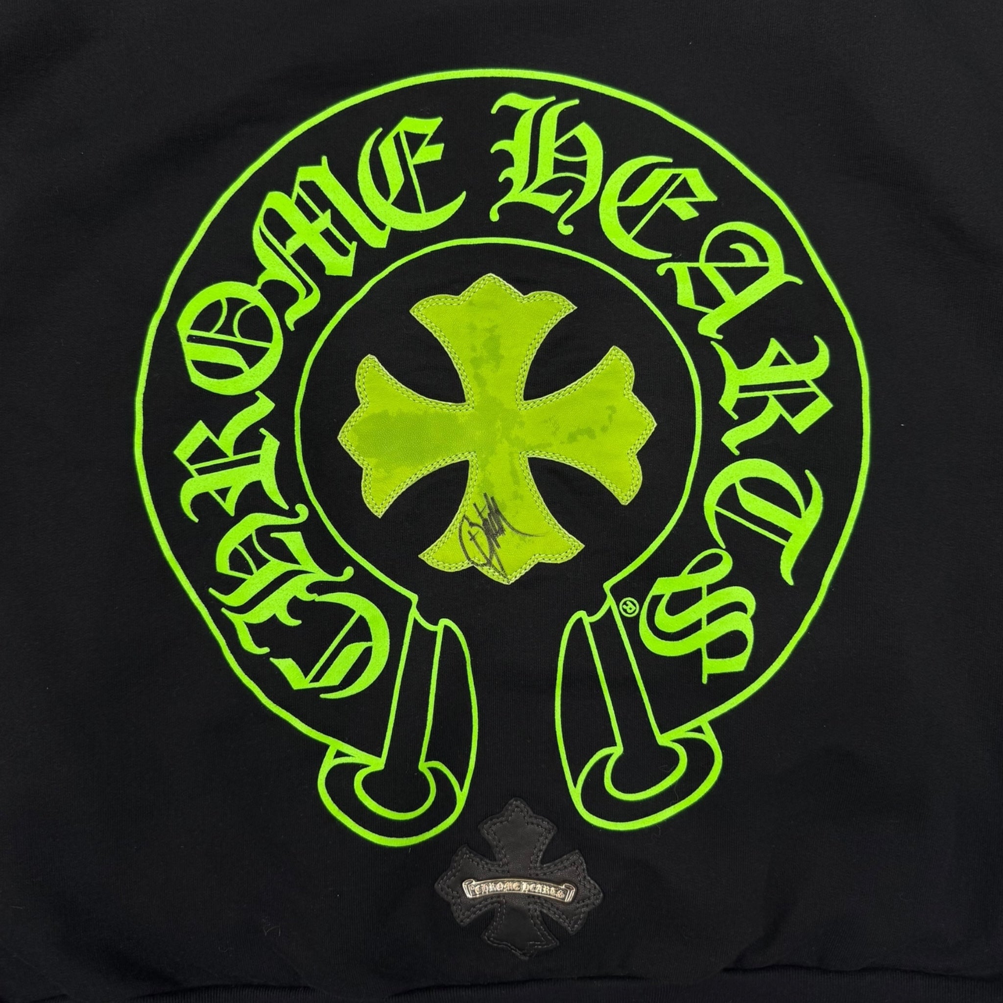 Chrome Hearts Signed Leather Cross Patch Hoodie - Black/Green