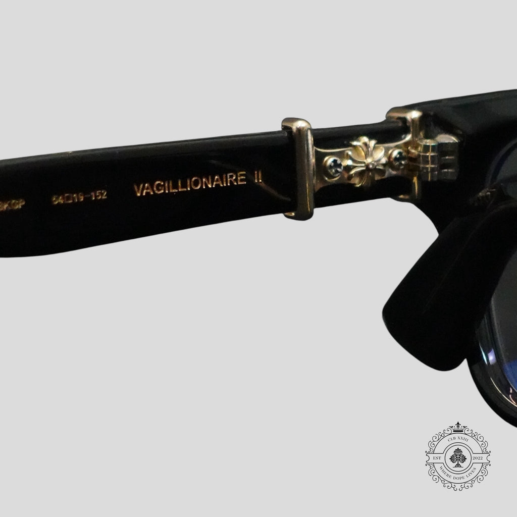 Chrome Hearts Diamond Embellished Vagillionaire II Glasses in Black/Gold