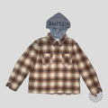 Celine Logo Hoodie Checkered Wool Hooded Overshirt in Brown/Black/Red