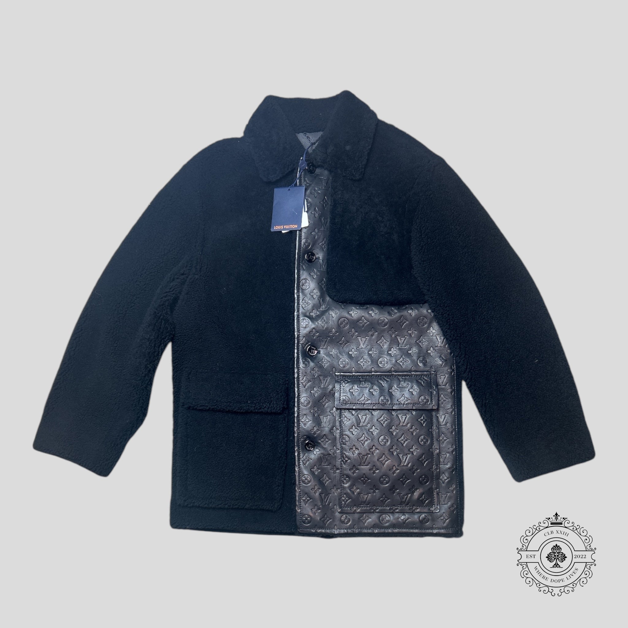 Louis Vuitton Shearling and Embossed Monogram Leather Business Coat in Black