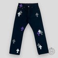 Chrome Hearts Cross Patch Fleurknee Jeans - Black / Purple