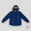 Celine Homme Logo Nylon Trim Flannel Hooded Overshirt in Blue