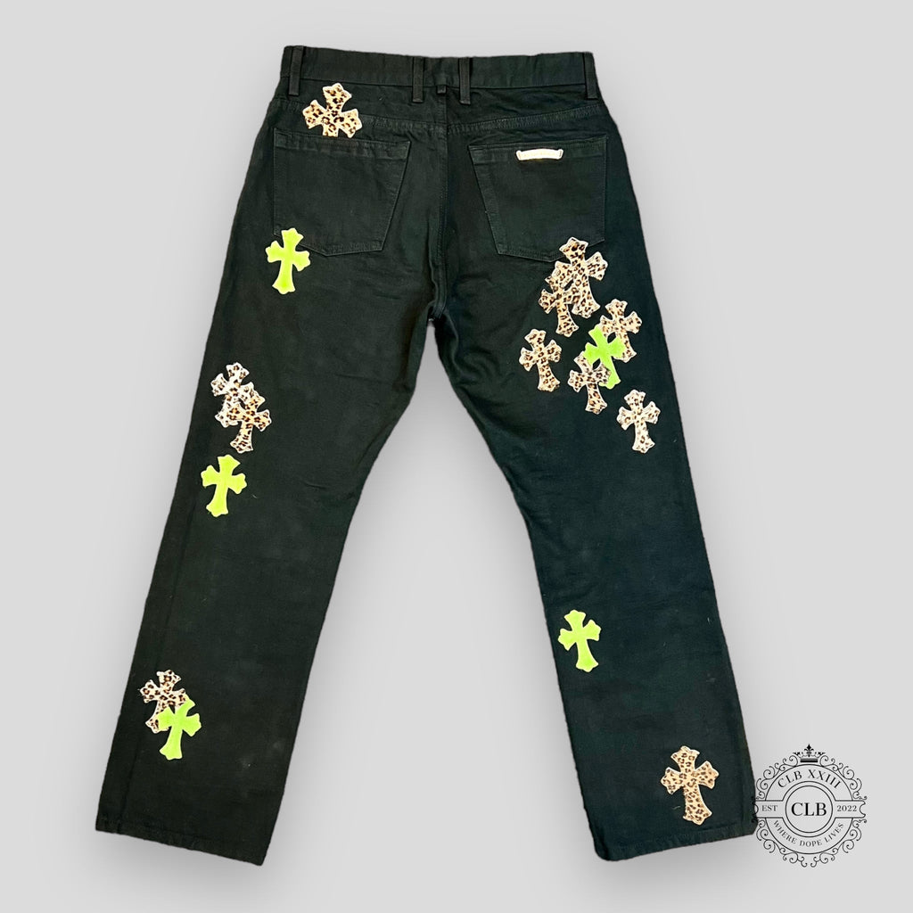 Chrome Hearts Patchwork Jeans - Leopard / Green