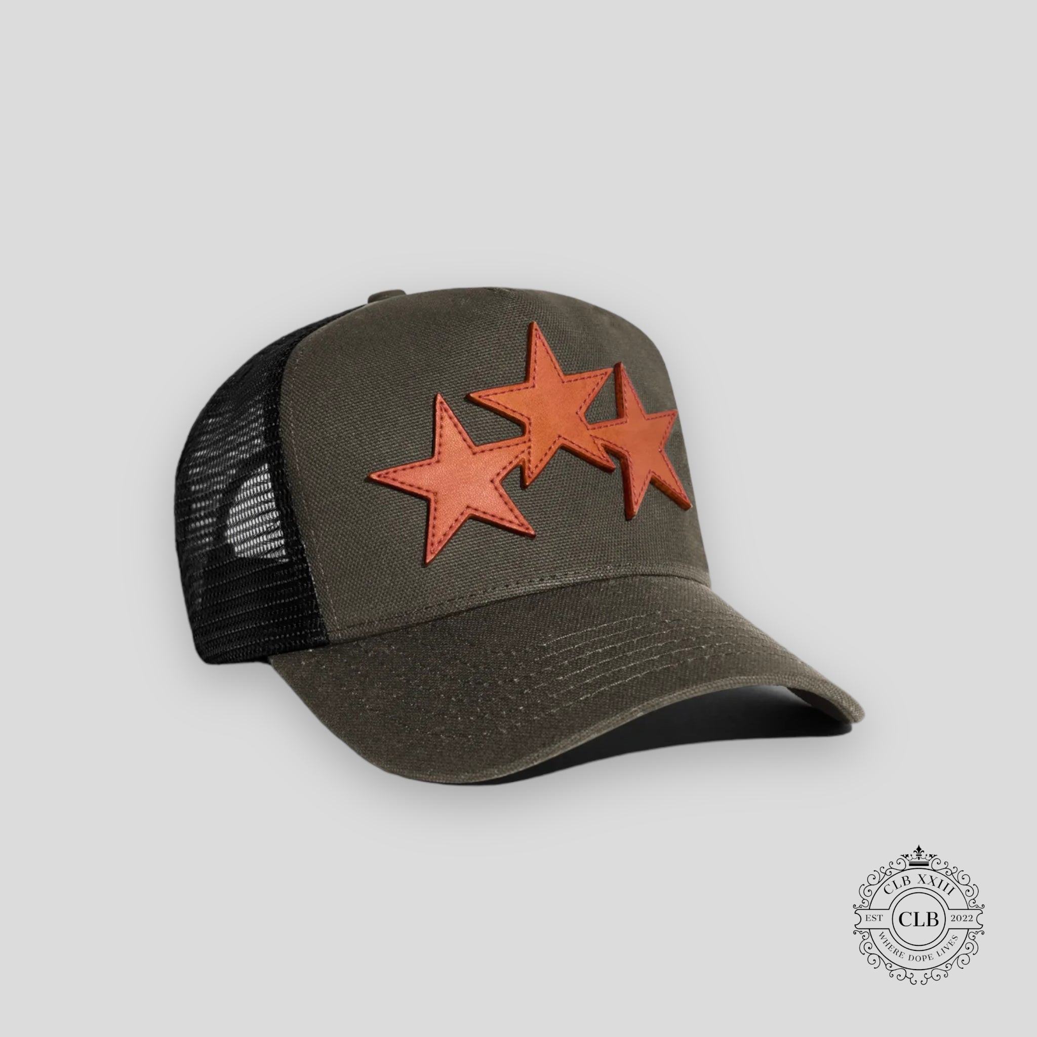 Amiri Three Star Trucker Hat- Military Green