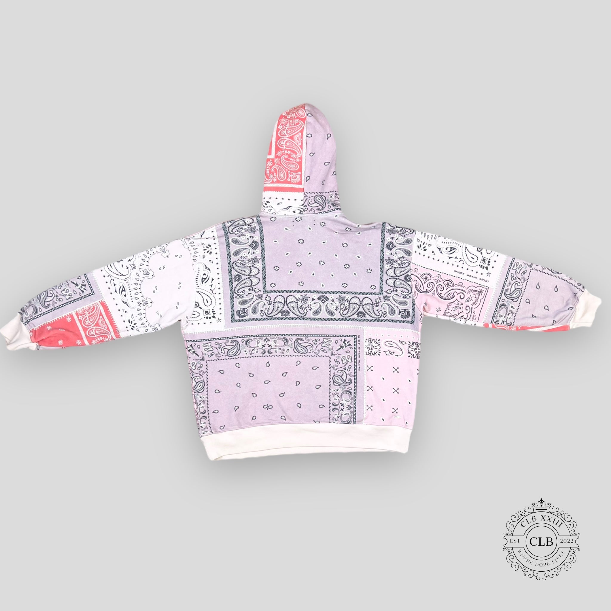 Amiri Paisley Print Mock Neck Hoodie in Pink