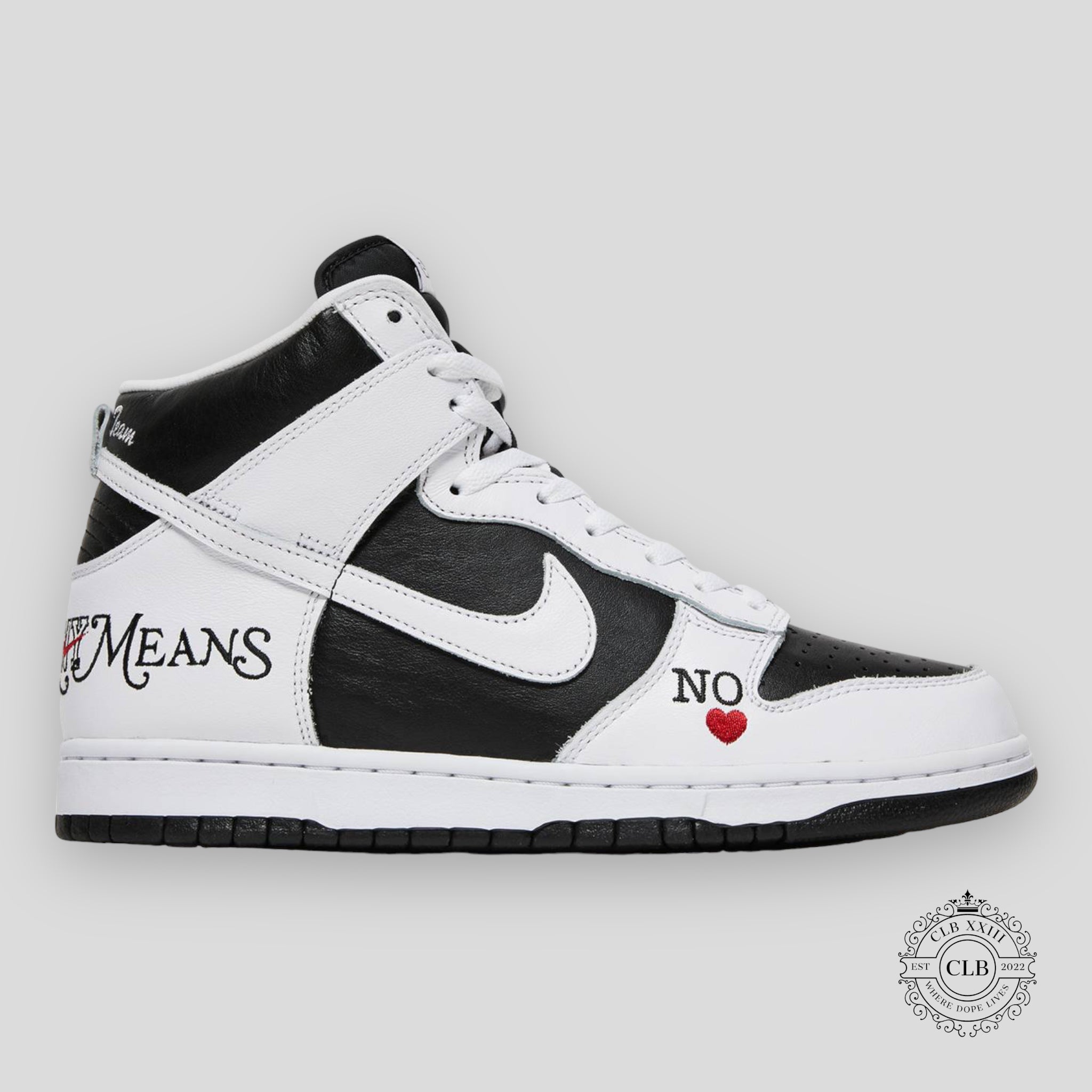 Nike SB Dunk High x Supreme By Any Means - Black & White