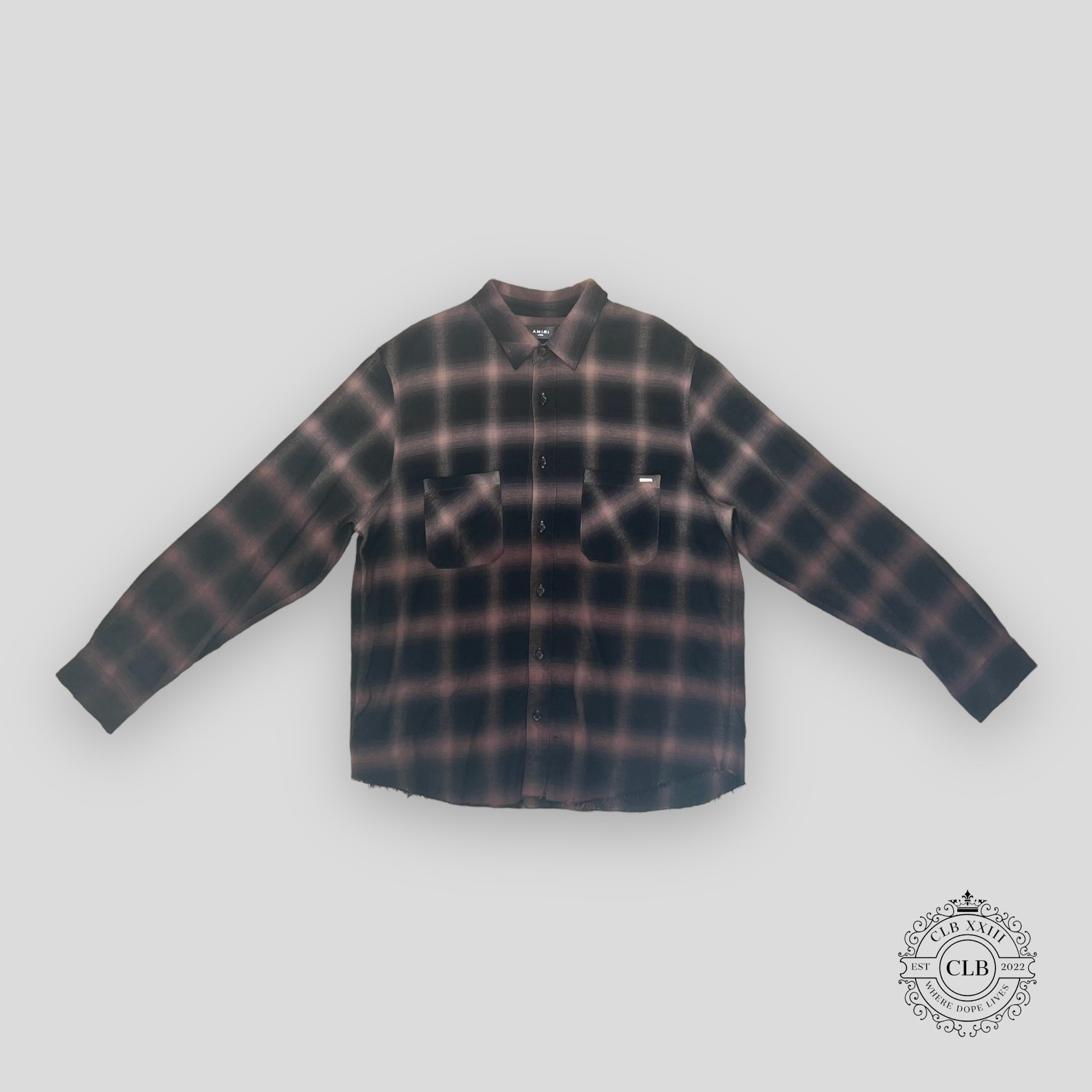 Amiri Gradient Shadow Plaid Shirt in Dark Brown